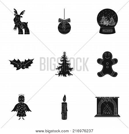 Christmas attributes and accessories black icons in set collection for design. Merry Christmas vector symbol stock illustration.