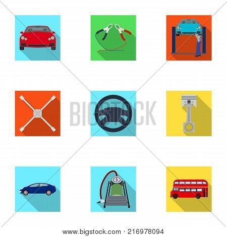 Car, lift, pump and other equipment flat icons in set collection for design. Car maintenance station vector symbol stock illustration .