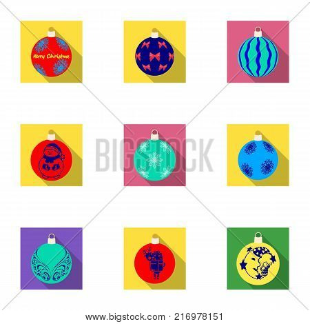 Toys for a Christmas tree flat icons in set collection for design.New Year ballsvector symbol stock  illustration.