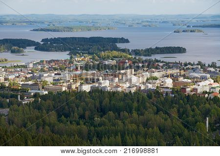 KUOPIO, FINLAND - SEPTEMBER 05, 2012: View to the city and surrounding lakes from the Puijo tower in Kuopio, Finland.