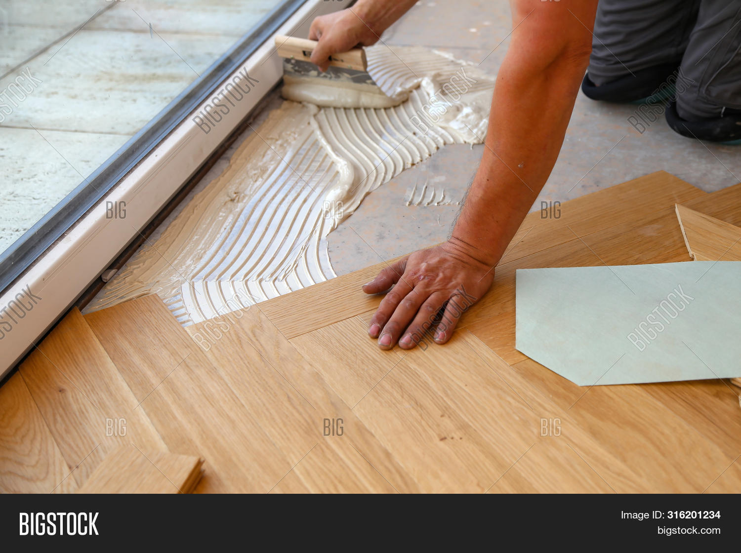Worker Laying Parquet Image Photo Free Trial Bigstock