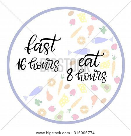 Intermittent Fasting Inscription With Icon Of Clock Like Plate With Knife And Fork. Weight Loss And 