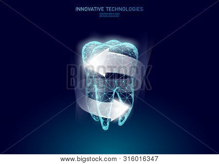 Low Poly Tooth Protection Medical Concept. Whitening Toothpaste Enamel Reconstruction Healthcare. Po