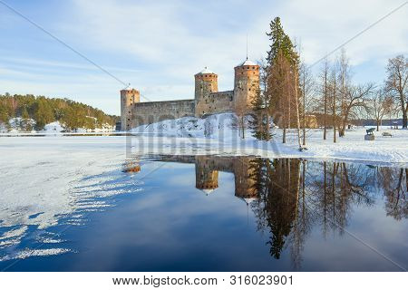 March Landscape With The Old  Olavinlinna Fortress. Savonlinna, Finland
