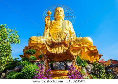The Golden Buddha Statue Or Thien Vien Van Hanh In Dalat City In Vietnam