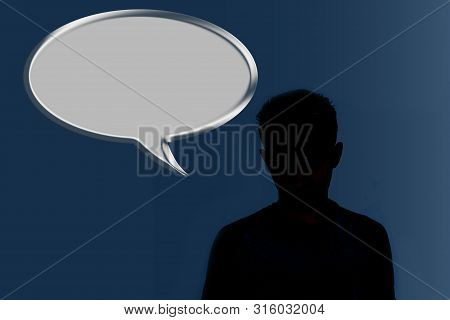 Silhouette Of A Male Human Figure With A Chat Icon Raising From His Head.