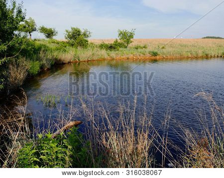 Scenic Lakeside View, Lake Elmer Thomas, Wichita Mountain Wildlife Refuge, Oklahoma.
