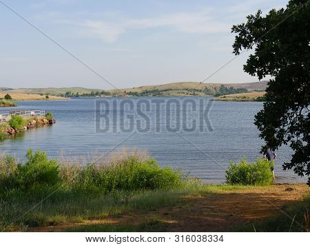 Scenic View Of Lake Elmer Thomas, Wichita Mountains, Oklahoma
