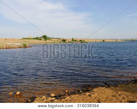 Wide View Of Lake Elmer Thomas In The Wichita Mountains, Oklahoma