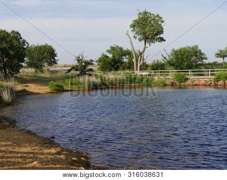 Lake Elmer Thomas Near The Parking Lot At The Wichita Mountains, Oklahoma