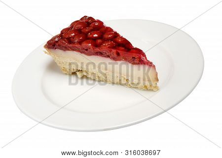 Tasty Slice Of A Cherres Pie On Gray Background