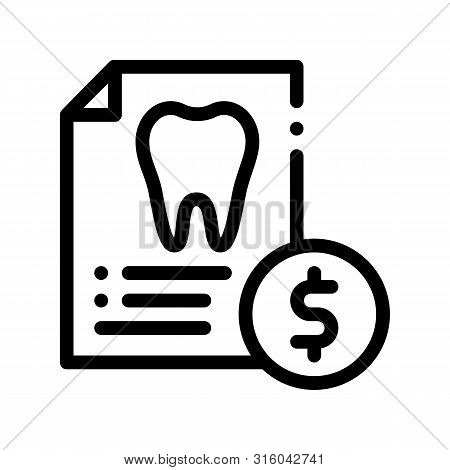 Dentist Stomatology List Thin Line Icon. Tooth On Paper List And Dollar Coin, Tool And Device Linear