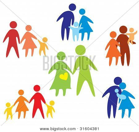 Onnellinen perhe kuvakkeet Collection monivärinen