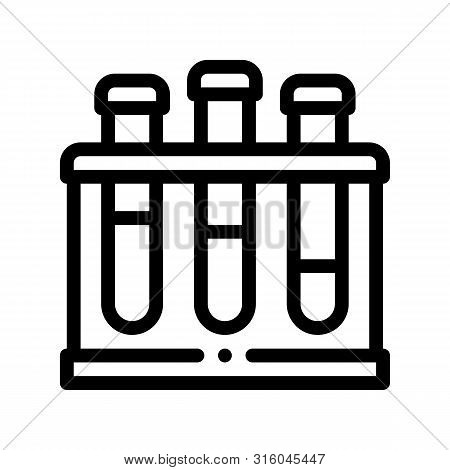 Flask With Pathogen Analysis Vector Sign Icon Thin Line. Medical Pathogen Bacteria In Blood Linear P