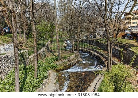 Petrich, Bulgaria - April 6, 2018: Crazy Mary River Passing Through Town Of Petrich, Blagoevgrad Reg
