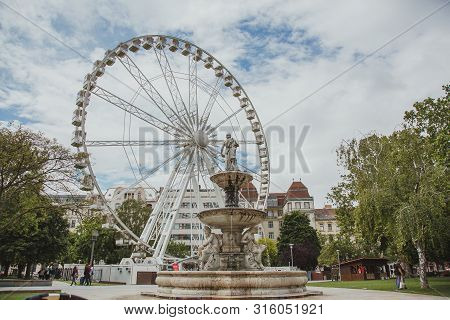05.2019, Budapest Ferris Wheel In The Center Of Budapest