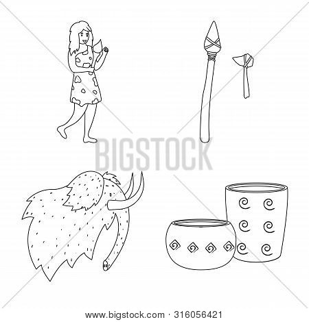 Vector Illustration Of Ancient And Primitive Logo. Set Of Ancient And Era Vector Icon For Stock.