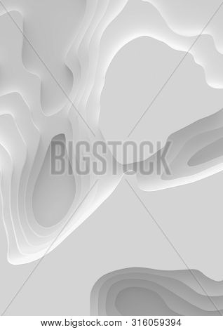 Vertical A4 Banner 3d Landscape Paper Cut Style, Curved Shapes With Gradients, Blank Space, Abstract