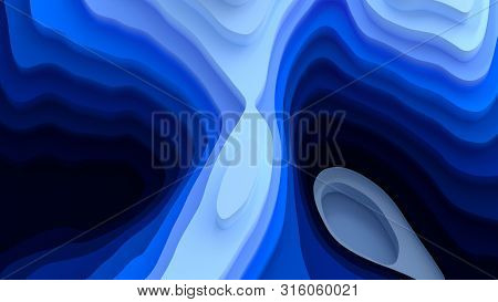 3d Landscape Paper Cut Style, Curved Shapes With Blue Gradients, Abstract Geometric Lines Pattern Ba