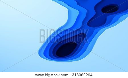 3d Landscape Paper Cut Style, Curved Shapes With Blue Gradients, Blank Space, Abstract Geometric Lin