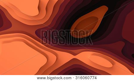 3d Landscape Paper Cut Style, Curved Shapes With Warm Color Gradients, Abstract Geometric Lines Patt