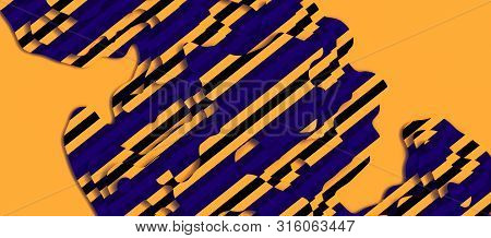 Wide 3d Landscape Paper Cut Style. Curved Shapes With Blue Yellow Stripes. Blank Space. Abstract Geo