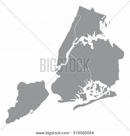 Map Of New York City, With Borders Of The Regions