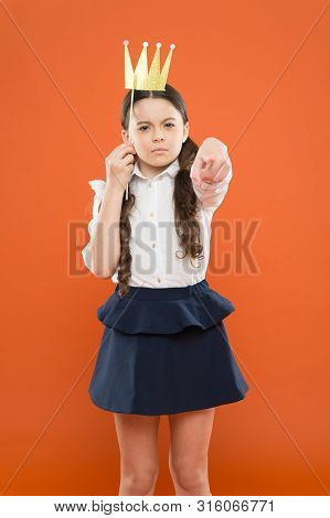 Big Boss Gives Instructions. True Lady. Back To School. Little Girl In Crown Prop Point Finger. Kid 
