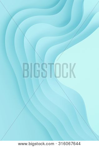Vertical A4 Banner 3d Landscape Paper Cut Style, Curved Shapes With Blue Gradients, Blank Space, Abs