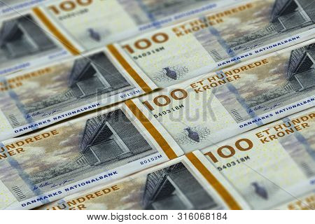 Money Of Denmark. Et Nundrede Kronor. One Hundred Danish Krone Background