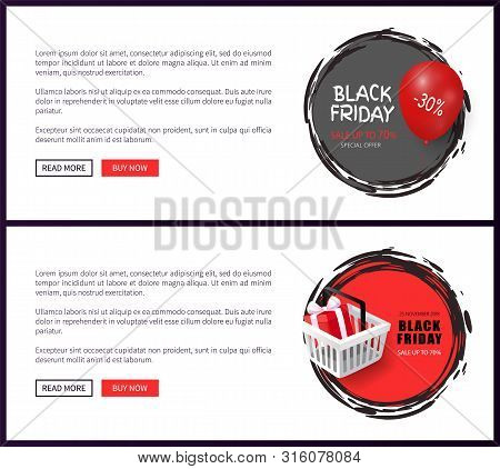 Black Friday, Online Shopping, Basket With Gift Box And Balloon With Off Sign. Autumn Holidays Disco
