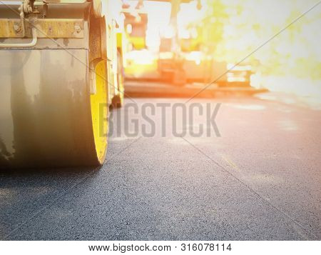 Asphalt Road Construction In Asia, Blurred Images