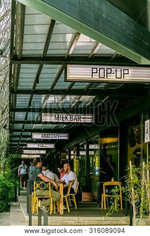 Modern Upmarket Building And Coffee Shop Street Cafe In Rosebank Suburb Of Sandton Johannesburg