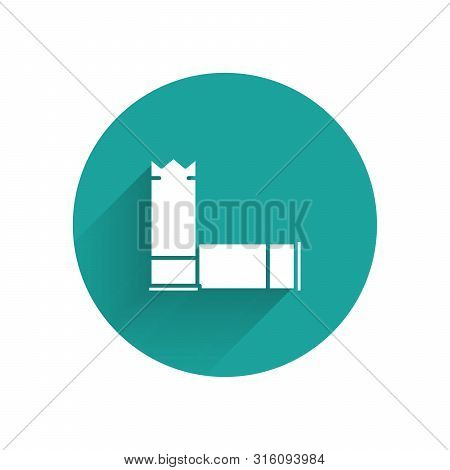 White Cartridges Icon Isolated With Long Shadow. Shotgun Hunting Firearms Cartridge. Hunt Rifle Bull