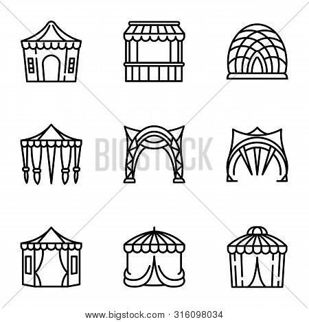 Festival Tent Icon Set. Outline Set Of 9 Festival Tent Vector Icons For Web Design Isolated On White