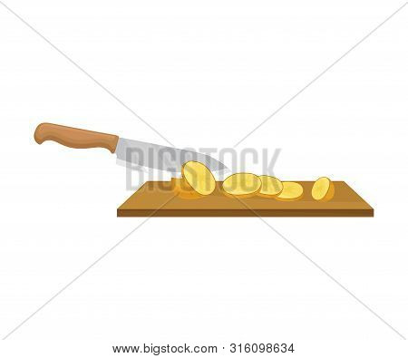 Knife Cuts The Potatoes. Vector Illustration On A White Background.