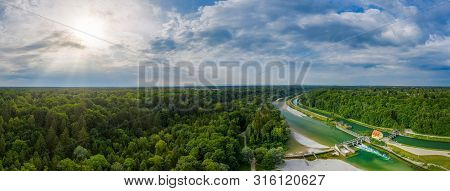 The Beautiful Drone View Over The Isar River.