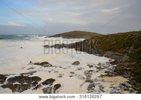 Rough Sea At Fistral Beach In Cornwall