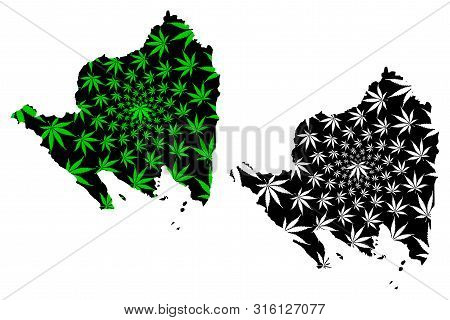 Lampung (subdivisions Of Indonesia, Provinces Of Indonesia) Map Is Designed Cannabis Leaf Green And 