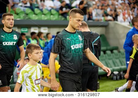 Krasnodar, Russia - August 7, 2019: Uros Spajic Of Fc Krasnodar Before The Uefa Champions League Qua