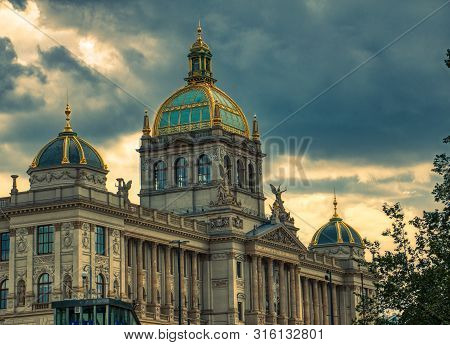 Prague, August 8 2019 - National Museum Prague Before Heavy Rain Under Clouds