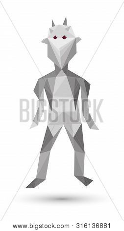 Vector Realistic Illustration Of The Grey Robot Who Mades From Trianghles. Idolsyrd On White Backgro