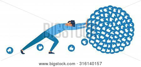 Blogger Pushes Bunch Of Influencer Likes. Influencer Hard Work In Social Media Or Social Networks. W