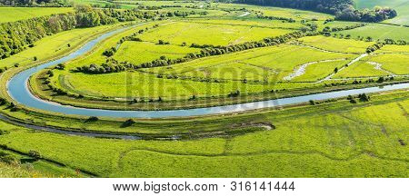 Panoramic View Of High And Over Side Road View Point Near Seaford, East Sussex, England. View Of Cuc