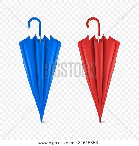 Vector 3d Realistic Render Blue And Red Blank Umbrella Icon Set Closeup Isolated On Transparent Back