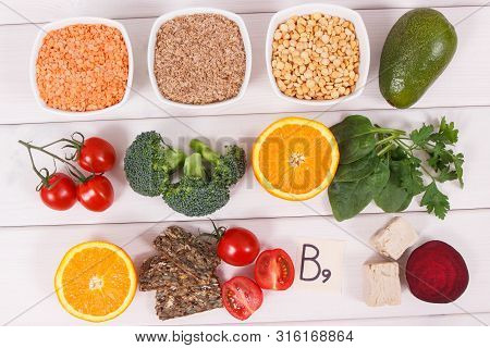 Nutritious Food As Source Vitamin B9, Dietary Fiber, Folic Acid And Natural Minerals, Concept Of Hea