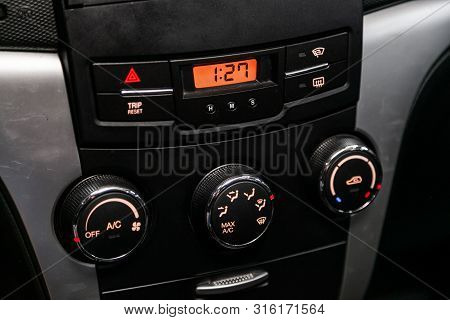 Novosibirsk, Russia - July 30, 2019:  Actyon Ssangyong, Close Up Car Ventilation System And Air Cond