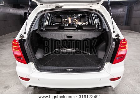 Novosibirsk, Russia - July 30, 2019: Lifan X60, Close-up Of The Open Trunk, Front View. Photography 