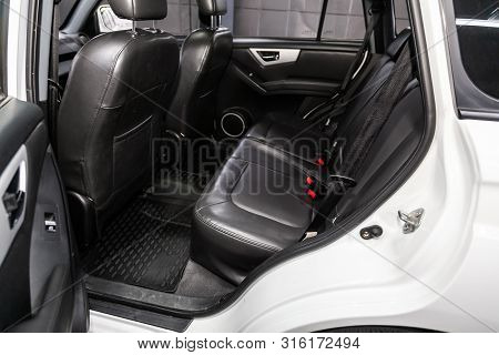 Novosibirsk, Russia - July 30, 2019: Lifan X60, Close-up Of The Black  Rear Seats With Seats Belt. M