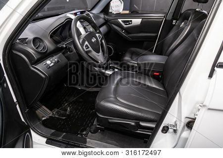 Novosibirsk, Russia - July 30, 2019: Lifan X60, Close-up Of The Dashboard, Player, Steering Wheel, A